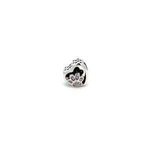 925 Sterling Silver Charm Bead Heart Dog Paw Print For Charm Bracelet Necklace